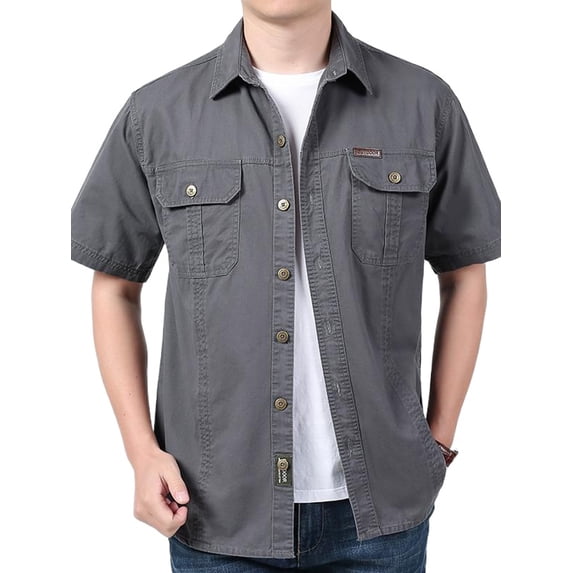 Fredd Marshall Men's 100% Cotton Short Sleeve Hiking Shirt with Pockets