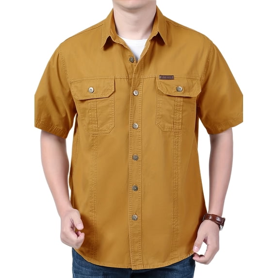 Fredd Marshall Men's 100% Cotton Short Sleeve Hiking Shirt with Pockets