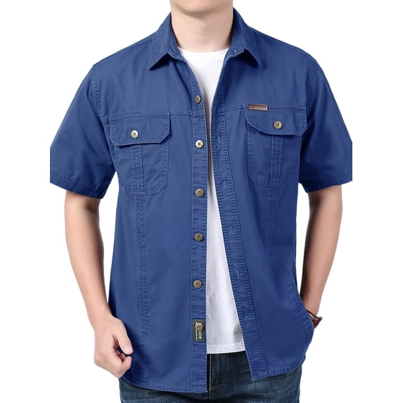 Fredd Marshall Men's 100% Cotton Short Sleeve Hiking Shirt with Pockets