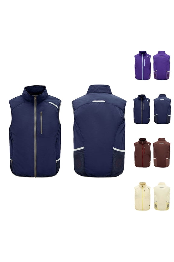 Men's Outdoor Cooling Vest with 2 Built-in Fans, Air Conditioned Sleeveless Jacket with Zipper Pockets, Breathable Cooling Workwear for Hot Weather, Construction and Outdoor Activities, Big and Tall