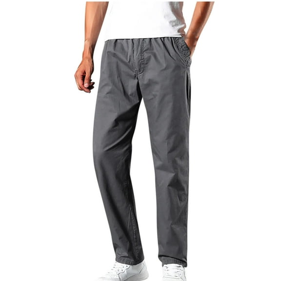 Men's Outdoor Cotton Pants with Big Pockets Lightweight Open Bottom Lounge Pant for Work Hiking and Camping