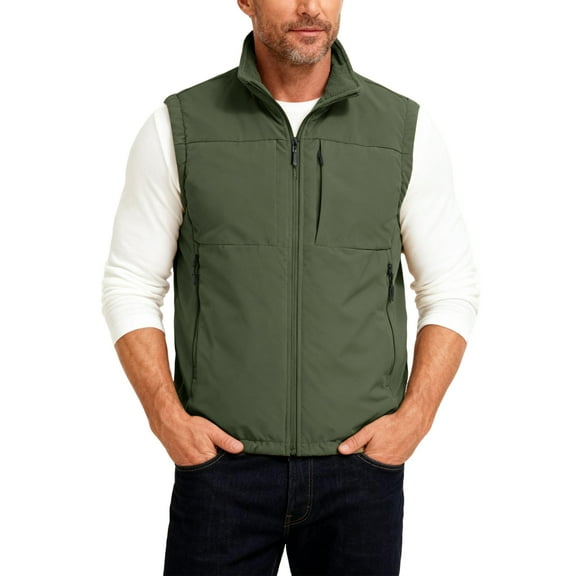 Men's Outdoor Double-Sided Wearable Fleece Lined Cargo Vest Winter Warm Sleeveless Workwear Jacket for Fishing Army Green Size XXL