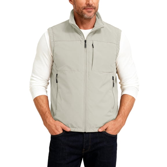 Men's Outdoor Double-Sided Wearable Fleece Lined Cargo Vest Winter Warm Sleeveless Workwear Jacket for Fishing White Size M