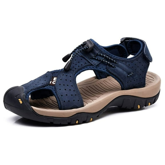 Men's Outdoor Hiking Leather Sandals Water Shoes Slides Closed Toe Sport Walking Fishermen Climbing Summer Athletic 10.5-11, Blue