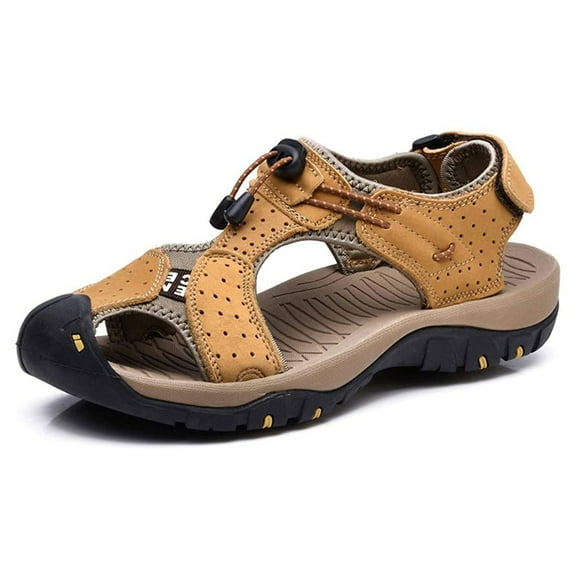 Men's Outdoor Hiking Leather Sandals Water Shoes Slides Closed Toe Sport Walking Fishermen Climbing Summer Athletic 8.5-9, Yellow