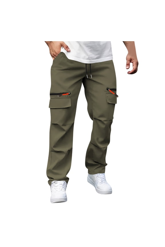Men's Outdoor Hiking Pants, Lightweight Waterproof Stretchy High Waisted Ripstop Work Cargo Trousers with Zip Pockets Green XL