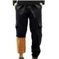 thumbnail image 1 of Men's Outdoor Hiking Pants Long Elastic Waist Fleece Lined Pant Fall Winter Warm Trouser Black 4XL, 1 of 5