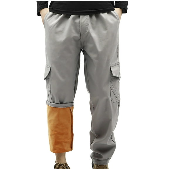 Men's Outdoor Hiking Pants Long Elastic Waist Fleece Lined Pant Fall Winter Warm Trouser Gray 3XL