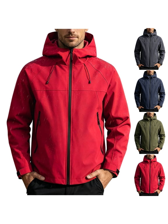 Men's Outdoor Hooded Jacket Rain Coat Windproof Waterproof Zip Up Drawstring Hood Solid Color Casual Lightweight Work Hiking Travel Walking Everyday Essential | JASKFLY,Army Green XL