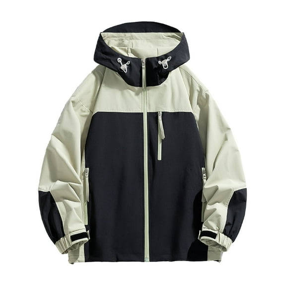 Men's Outdoor Jackets Color Matching Waterproof Long Sleeved Workwear Coat With Pockets Casual Sportwear Hooded Coat