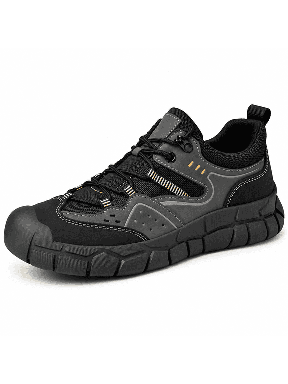 Men's Outdoor Lace-Up Hiking Shoes with Reinforced Toe and Chunky Tread Sole