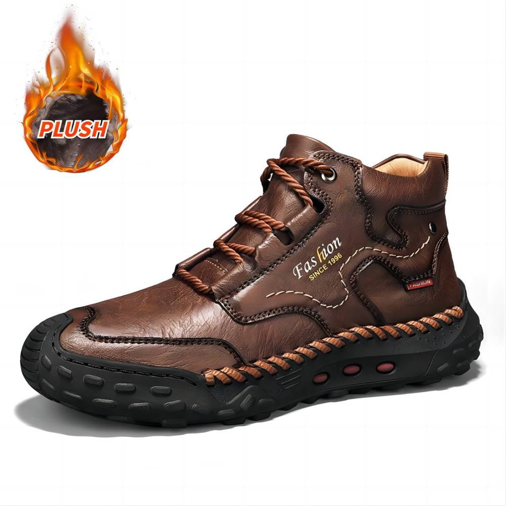 Men's Outdoor Leather Boots Casual Warmth For Hiking Lightweight Comfort Thicken Lace-up Mid-Top Ankle Shoes Brown 11 US