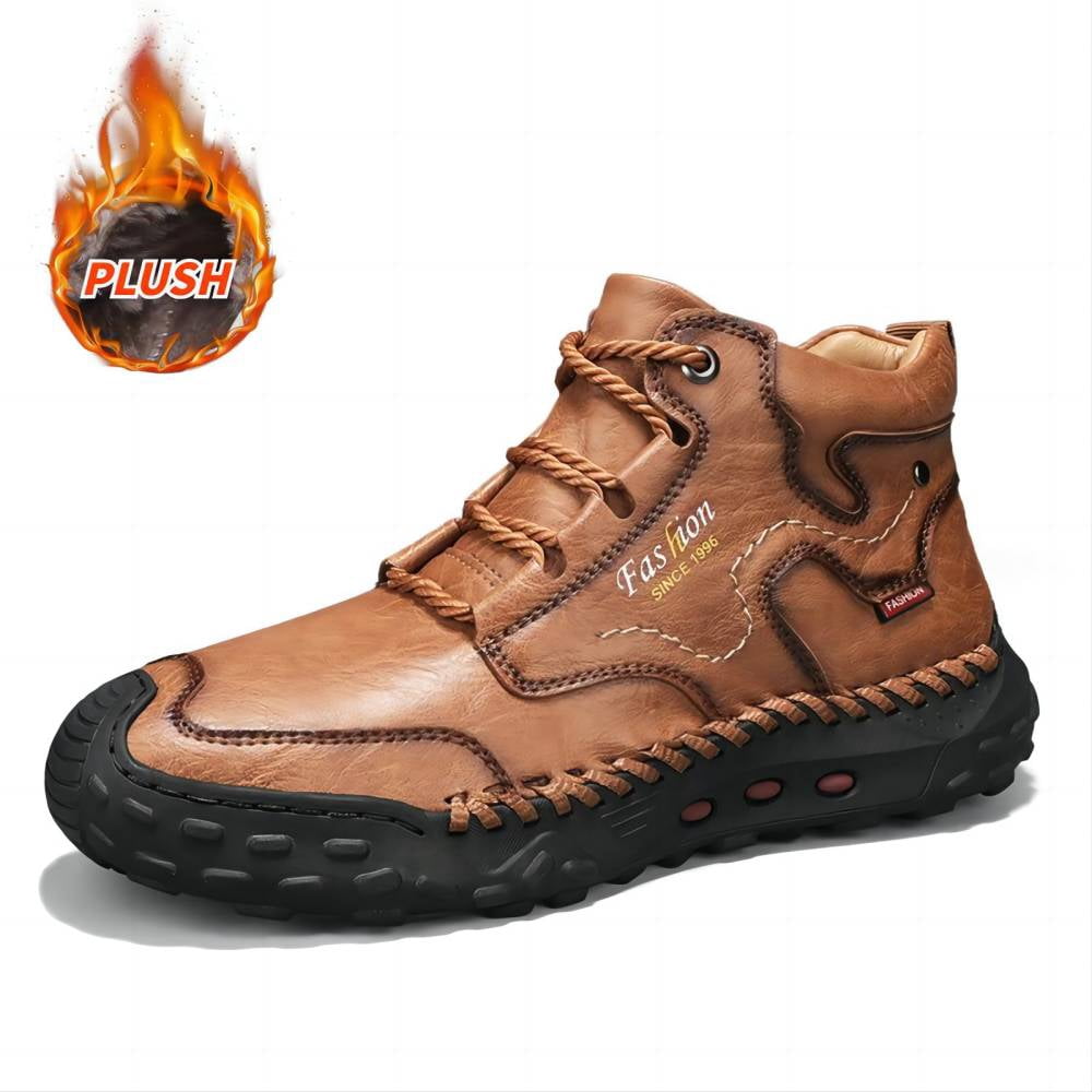 Men's Outdoor Leather Boots Casual Warmth For Hiking Lightweight Comfort Thicken Lace-up Mid-Top Ankle Shoes Yellow 11 US