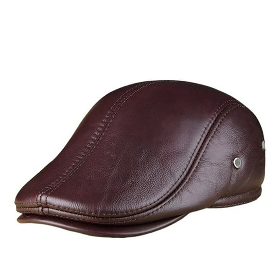 Men's Outdoor Leather Hat Winter Berets Male Warm Ear Protection Cap 100% Genuine Leather Dad Hat Leisure Bone ,Durable Quality