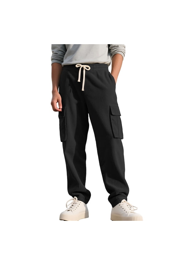 Men's Outdoor Leisure Loose Multiple Pockets Workwear Sports Trousers for Adventure, Casual Wear, and Everyday Activities,Black,M