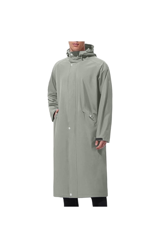 Men's Outdoor Long Rain Jacket Windbreaker Waterproof Lightweight Packable Running Hiking Cycling Golf Rain Coats with Hood