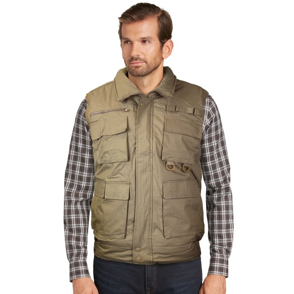 Men's Outdoor Multi Pocket Zip Up Fishing Puffer Vest (Khaki,2XL)