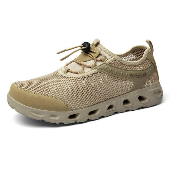 Men's Outdoor Net Breathable Sneaker Summer Hiking Climbing Water Shoes Casual Comfy Sport Shoe Beige 40 EU
