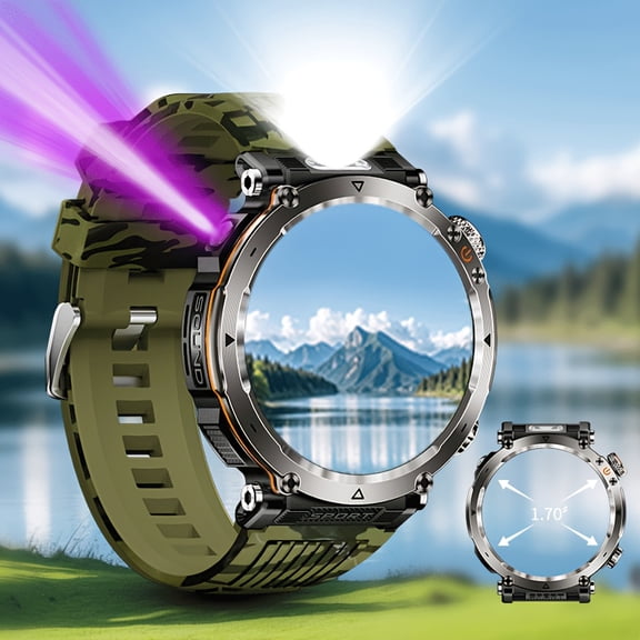 [Men's Outdoor Smart Watch] 1.7-inch Large Screen, Wireless Calling, Multifunctional Fitness Tracker, Long Battery, 100+ Sports Modes, LED Light, Compass, Alarm, Pedometer