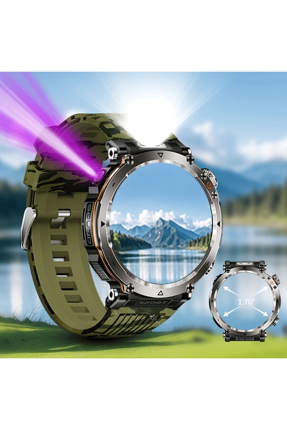[Men's Outdoor Smart Watch] 1.7-inch Large Screen, Wireless Calling, Multifunctional Fitness Tracker, Long Battery, 100+ Sports Modes, LED Light, Compass, Alarm, Pedometer