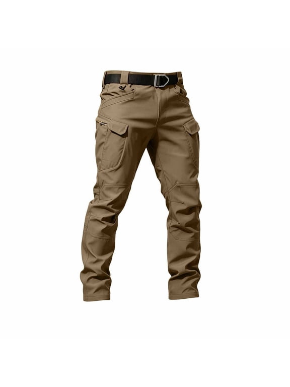 Men's Outdoor Softshell Cargo Pants Fleece Lined Waterproof Windproof Multi Pocket Work Hiking Tactical Trousers for Winter Fall Spring