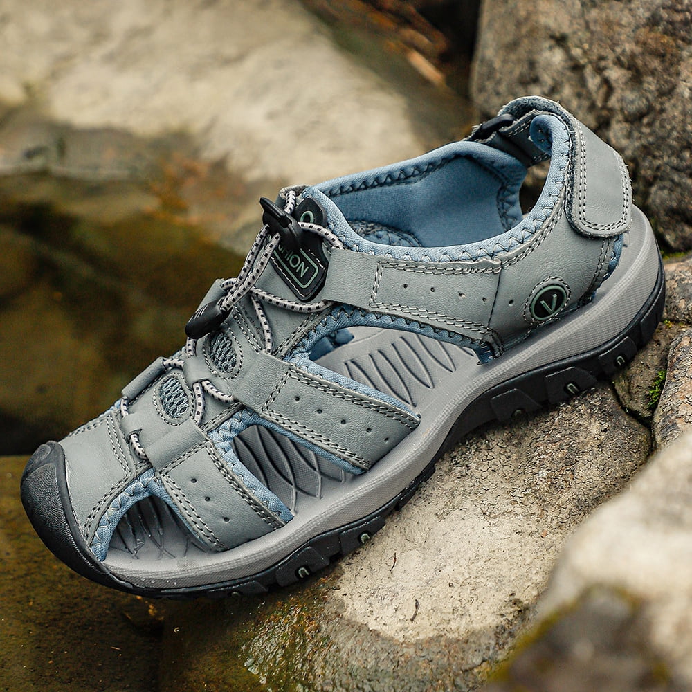Men\'s Grey Closed Toe Outdoor Beach Hiking Rubber Waterproof Sport Sandals Amazon.com: DZBAJRQM Men main image 2