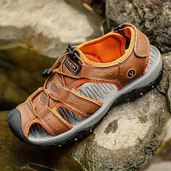 Men’s Outdoor Sport Sandals Closed Toe Beach Water Shoes with Breathable Quick-Dry Upper Non-Slip Soft Sole for Hiking Walking Fishing and Summer Travel