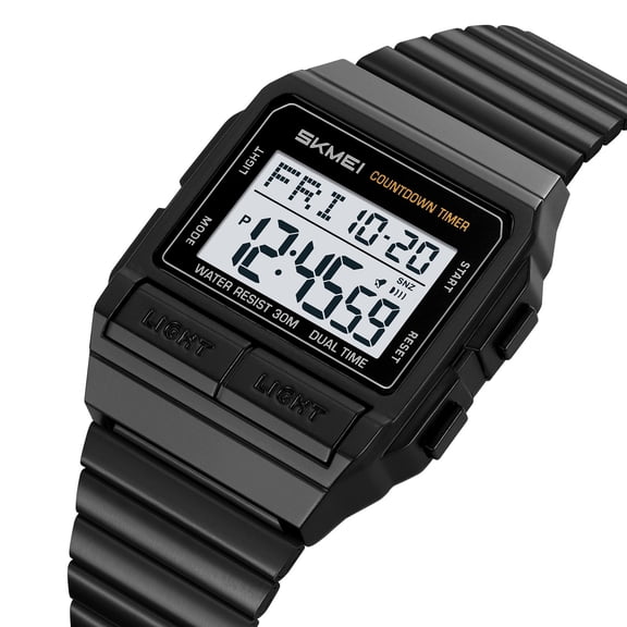 Men's Outdoor Sports Digital Watch, Waterproof Dual Time Stopwatch Timer Watch, LED Backlit Hiking Running Wristwatch, Men's Adventure Alarm Calendar Digital Watch