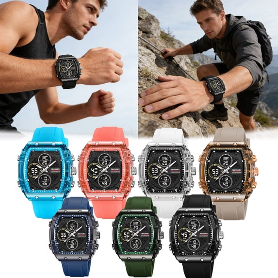 Men's Outdoor Sports Digital Watch, Waterproof Luminous Display, Rugged Case, , Stopwatch, 12/24 Hour, for Hiking, Camping, Running, Swimming