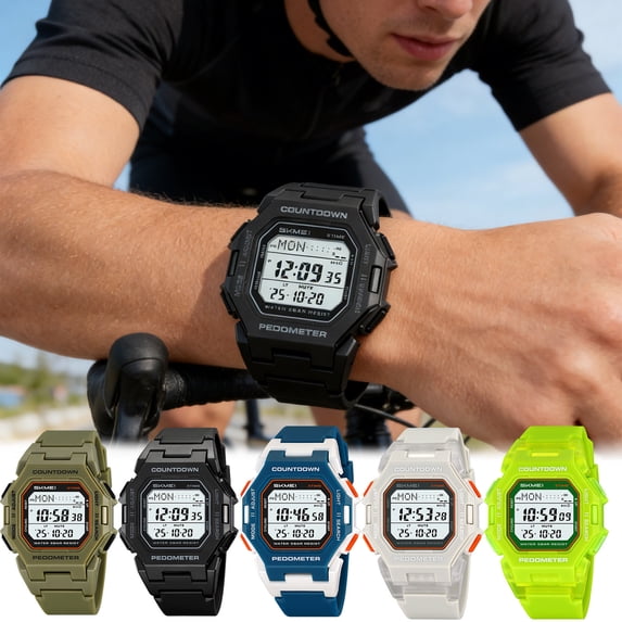 Men's Outdoor Sports Digital Watch, Waterproof, Luminous Display, Rugged Case, , Stopwatch, Calendar, for Hiking, Camping, Running, Swimming