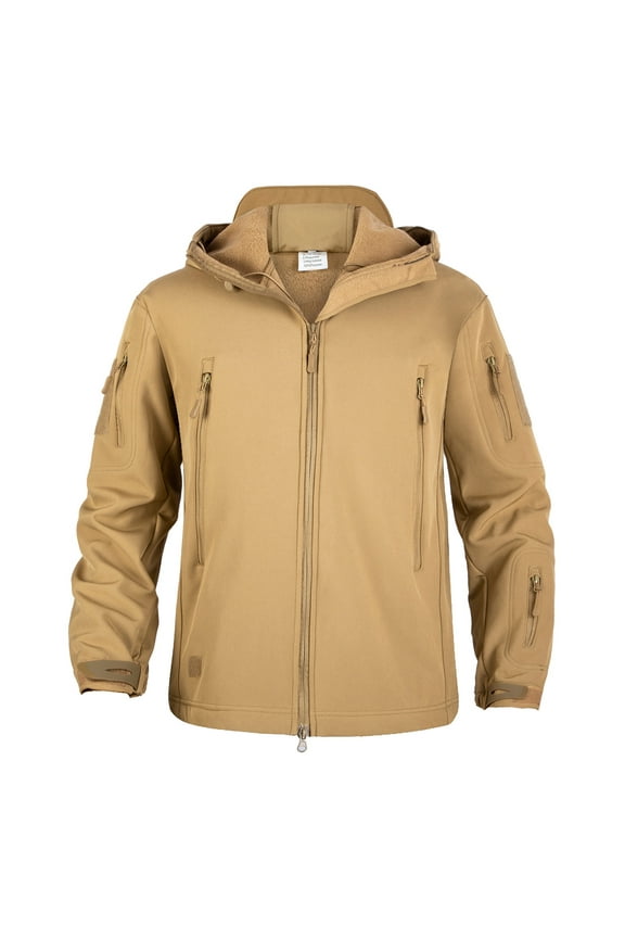 Men's Outdoor Sportswear Fleece Softshell Jackets Coats Windproof Thermal Hiking Camping Hunting Clothes Khaki S