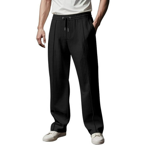 Men's Outdoor Straight Type Pants Textured Solid Color Golf Pants Elastic Waist Relaxed Fit Flat Front Pants