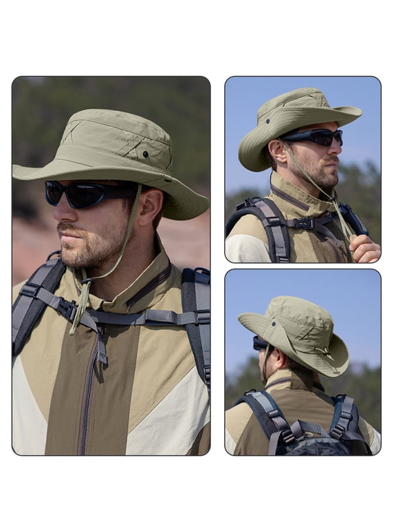 Men's Outdoor Sun Hat Breathable Fisherman's Hat, Wenini Nylon UPF 50+ Lightweight Shade Cap, Foldable Travel Hat for Hiking Fishing Beach Camping Gardening, Khaki