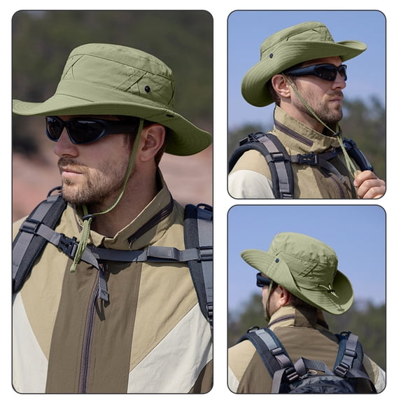 Men's Outdoor Sun Hat Breathable Fisherman's Hat, Wenini Nylon UPF 50+ Lightweight Shade Cap, Foldable Travel Hat for Hiking Fishing Beach Camping Gardening, Army Green