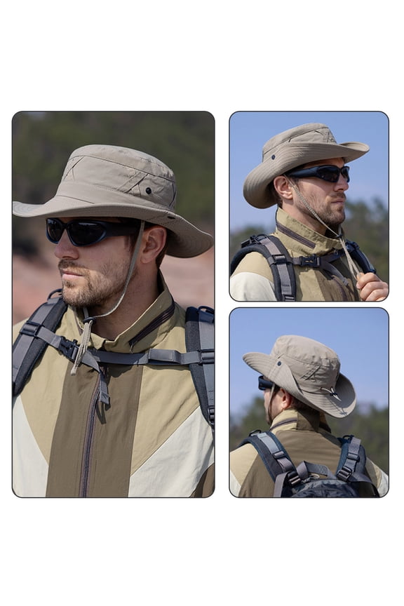 Men's Outdoor Sun Hat Breathable Nylon Fishing Cap Adjustable Wide Brim Bucket Hat for Hiking Camping Beach UPF 50+ UV Protection Foldable Lightweight Army Green 55-60cm/21.65-23.62in Circumference