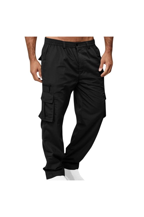 Men's Outdoor Tactical Pants Rip Stop Lightweight Waterproof Military Combat Cargo Work Hiking Pants Black L