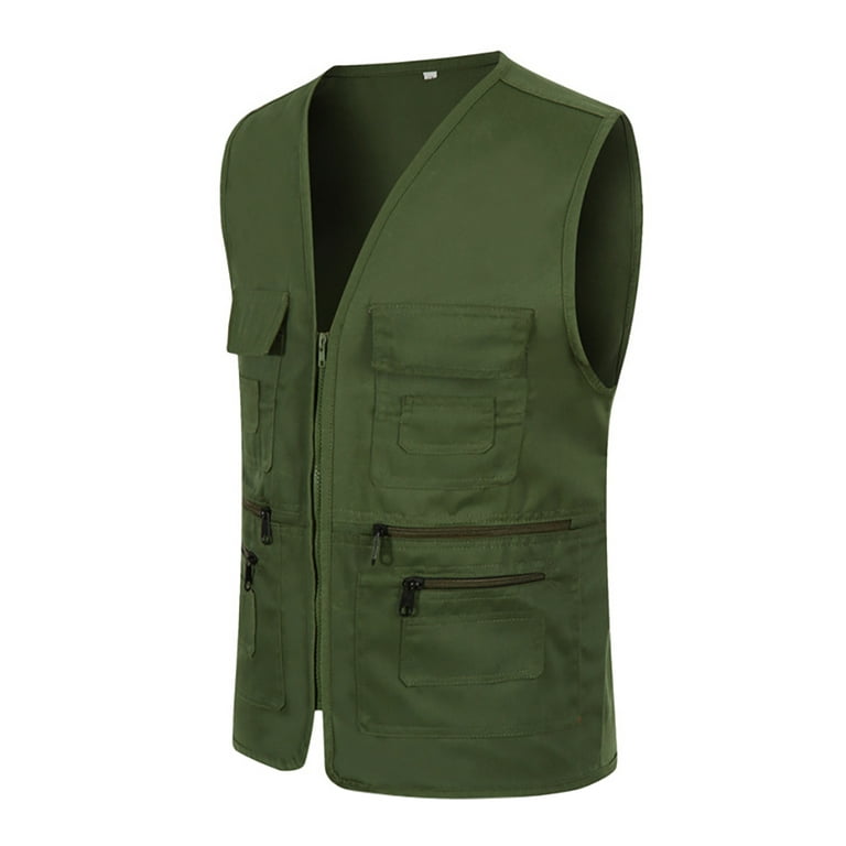 Poseca Men's Outdoor Travel Photo Vest Multi Pockets Cotton Vest Sleeveless Jacket Fishing Utility Vest, adult Unisex, Size: XL, Green