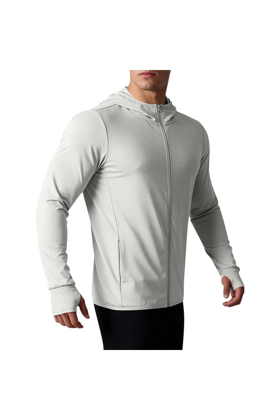 Men's Outdoor UPF 50+ Sun Protection Hoodie Regular Fit Solid Color Hooded Long Sleeve Quick Dry Breathable UV Block Fishing Hiking Top Gray 4XL