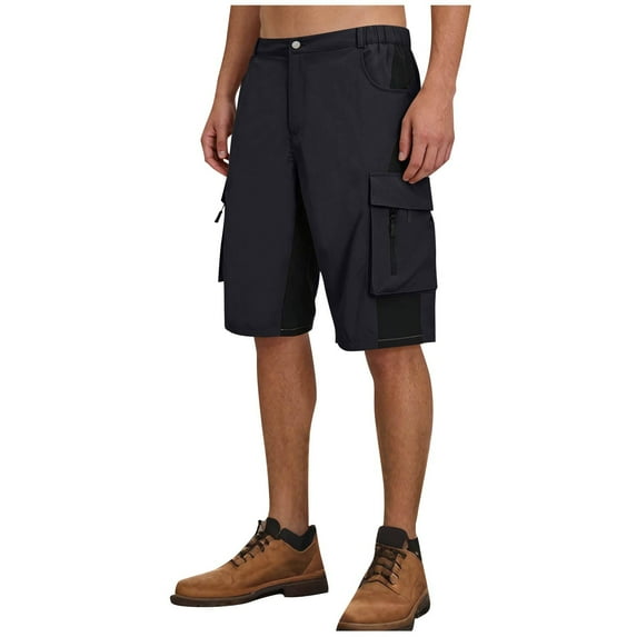 Men's Outdoor Utility Cargo Shorts 9" Lightweight Quick-Dry Shorts Multiple Zipper Pockets Casual Hiking Shorts,S,Black