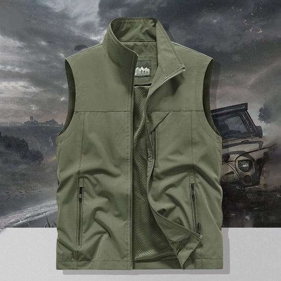 Men's Outdoor Utility Vest – Lightweight Sleeveless Cargo Jacket with Multiple Zippered Pockets, Breathable Mesh Lined Workwear for Fishing, Travel, Photography & Summer Activities (M-6XL)
