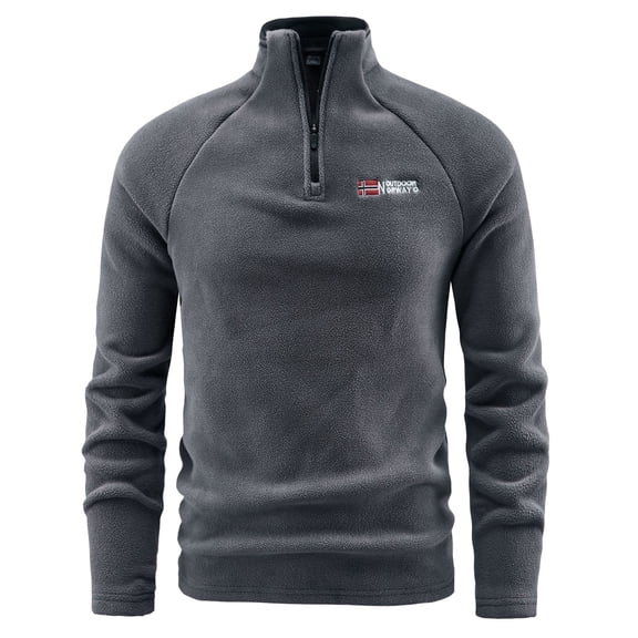 Men's Outdoor Velvet Jacket Stand Collar Pullover Fleece Top with Half Zipper Slim Winter Warm Polo Sweatshirts Casual Coats A-Grey S