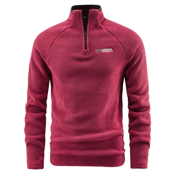 Men's Outdoor Velvet Jacket Stand Collar Pullover Fleece Top with Half Zipper Slim Winter Warm Polo Sweatshirts Casual Coats A-Red S