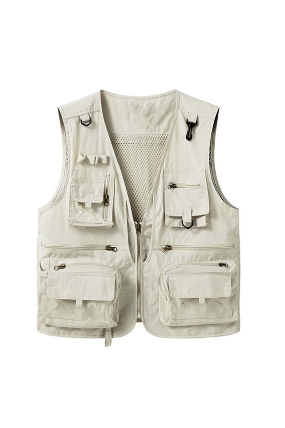 Men's Outdoor Vest Sleeveless Zip Up Jackets Summer Breathable Mesh Lining Utility Vest Photography Hiking Camping Waistcoats M