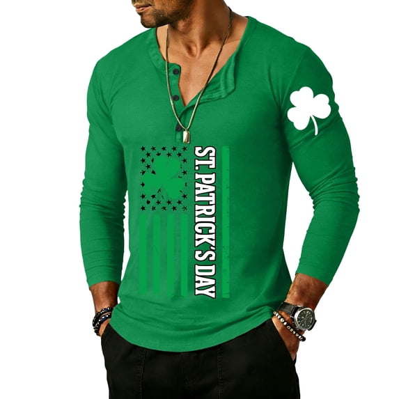 Men's Outdoor Vintage Button Long Sleeve Fashion Sports T-shirt Green F 3XL