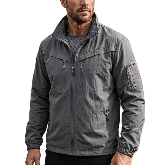 Men's Outdoor Waterproof Soft Shell Tactical Rain Jacket Windbreaker Bomber Jacket with Muti Zipper Pocket Big & Tall Size XS-5XL Dark Gray