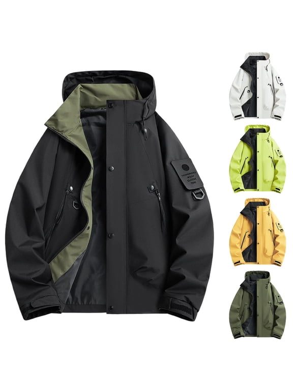 Men's Outdoor Waterproof Windbreaker Work Jacket Long Sleeve Hooded Zip Up Lightweight Jacket Windproof Full Zip Shell Top Casual Hiking Fishing Travel Rain Coat | JASKFLY,Green S