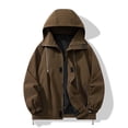 thumbnail image 1 of Men's Outdoor Windproof Waterproof Jackets Long Sleeved Hooded Windbreaker Outwear Coat for Hiking Climbing Coffee XXL, 1 of 9