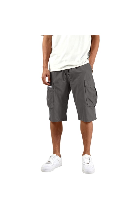 Men's Outdoor Work Cargo Shorts Casual Multi-Pocket Drawstring Waist Knee-Length Lightweight Utility Bottoms Coffee 3XL