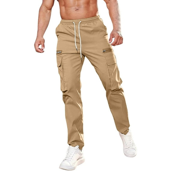 Men's Outdoor Work Pants with Multi-Pocket Design, Cuffed Leg & Functional Style for Casual Adventures and Daily Wear (Durable & Comfortable),Khaki 3XL