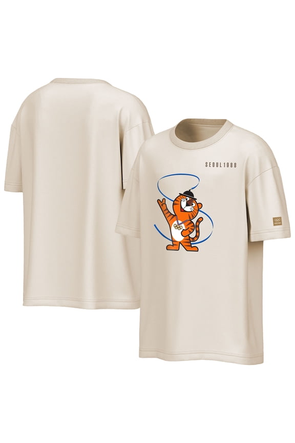 Men's Outerstuff Beige Olympic Games Oversized Seoul 88 Drop Shoulder Mascot T-Shirt